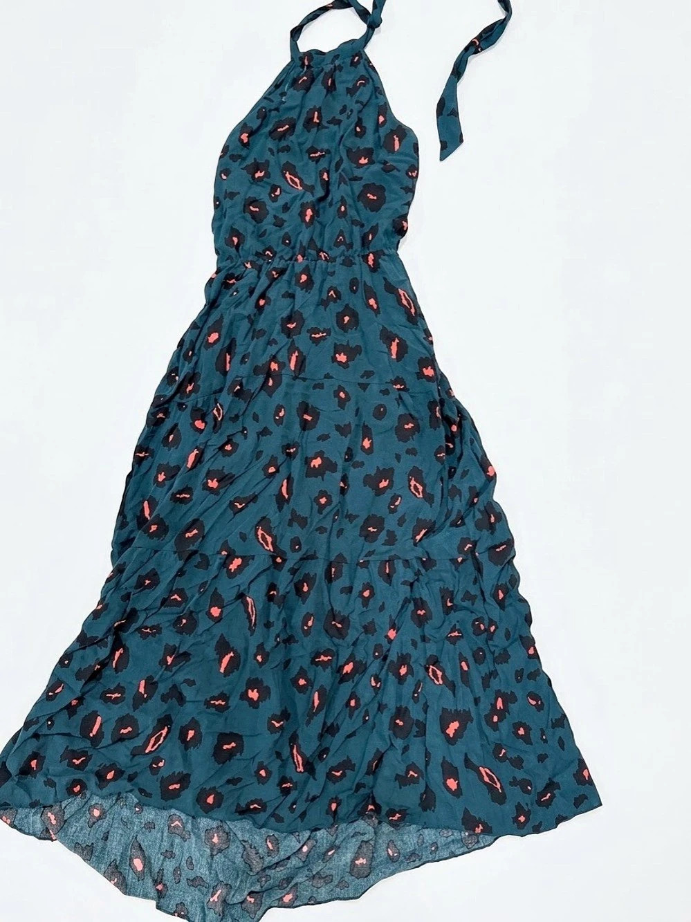 PrettyGarden Smocked Leopard Halter Maxi Dress S
